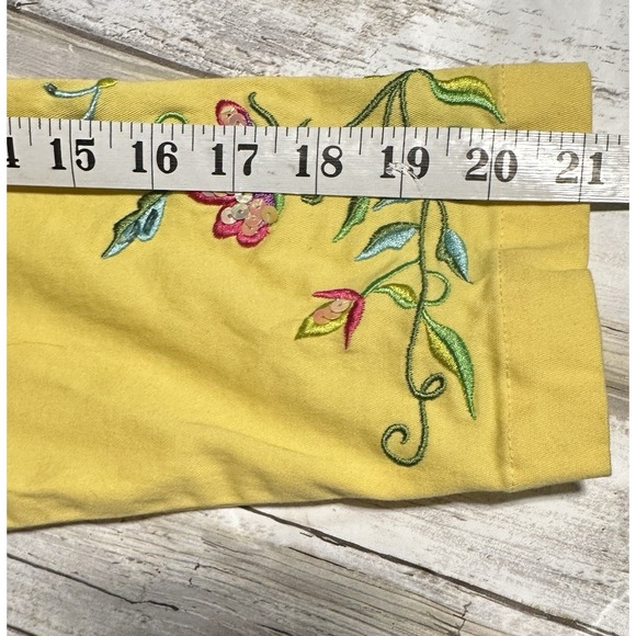 Quacker Factory Jacket Yellow Floral Embroidered Denim Butterfly‎ Zip Medium - Picture 8 of 8